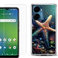 thumbnail image 1 of For Cricket Magic 2 5G Phone Case Cover, Shockproof Bumper Hybrid Case with Tempered Glass Screen Protector, by OneToughShield - Starfish, 1 of 3