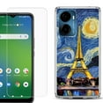thumbnail image 1 of For Cricket Magic 2 5G Phone Case Cover, Shockproof Bumper Hybrid Case with Tempered Glass Screen Protector, by OneToughShield - Starry Night Eiffel, 1 of 3