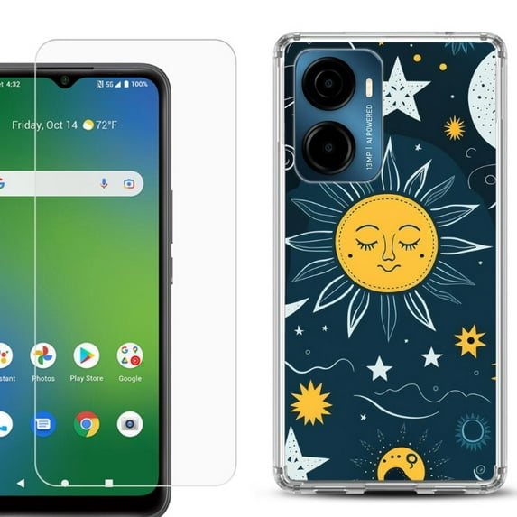 For Cricket Magic 2 5G Phone Case Cover, Shockproof Bumper Hybrid Case with Tempered Glass Screen Protector, by OneToughShield - Sun N Star