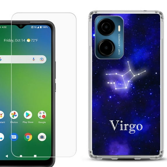 For Cricket Magic 2 5G Phone Case Cover, Shockproof Bumper Hybrid Case with Tempered Glass Screen Protector, by OneToughShield - Virgo