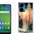 thumbnail image 1 of For Cricket Magic 2 5G Phone Case Cover, Shockproof Bumper Hybrid Case with Tempered Glass Screen Protector, by OneToughShield - Winter Pine, 1 of 3