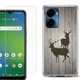 thumbnail image 1 of For Cricket Magic 2 5G Phone Case Cover, Shockproof Bumper Hybrid Case with Tempered Glass Screen Protector, by OneToughShield - Wood/Deer, 1 of 3