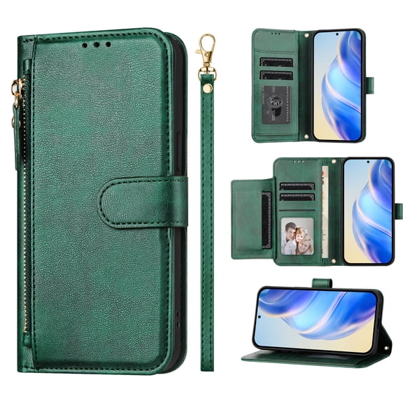 For Cricket Magic 2 5G Zipper Wallet Case，Senior PU Leather Card Slots Magnetic Clasp Shockproof Protective Cover Case