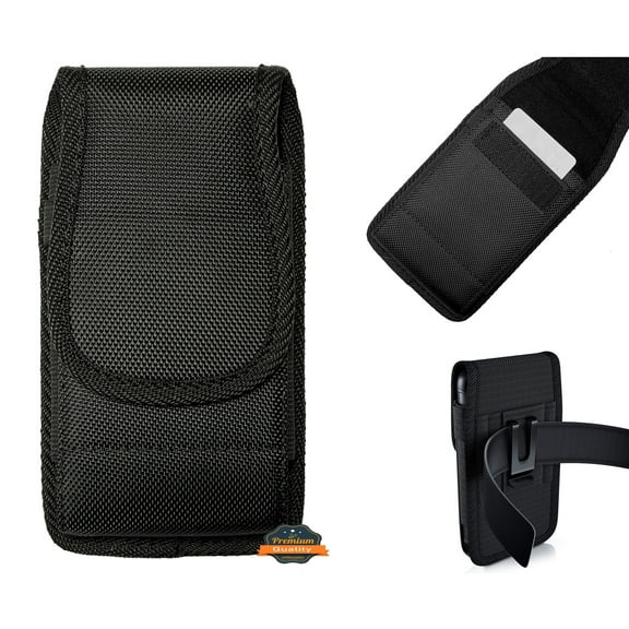For Cricket Magic 5G /Icon 5 /Outlast Pouch Case Universal Vertical Canvas Built in Credit Card ID Slot and Belt Clip Loop Holster Cell Phone Holder Cover - Black