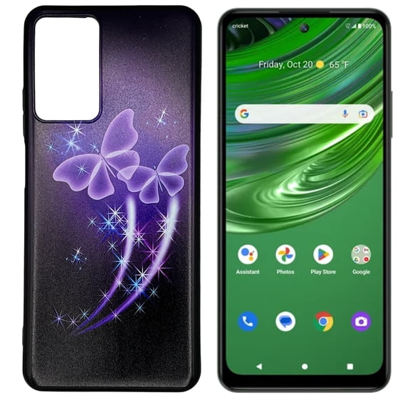 For Cricket Outlast U680AC TPU 1-Piece Flexible Skin Cover Cell Phone Case - Purple Butterfly Design