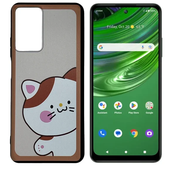 For Cricket Outlast U680AC TPU 1-Piece Flexible Skin Cover Cell Phone Case + Tempered Glass - Cat Design