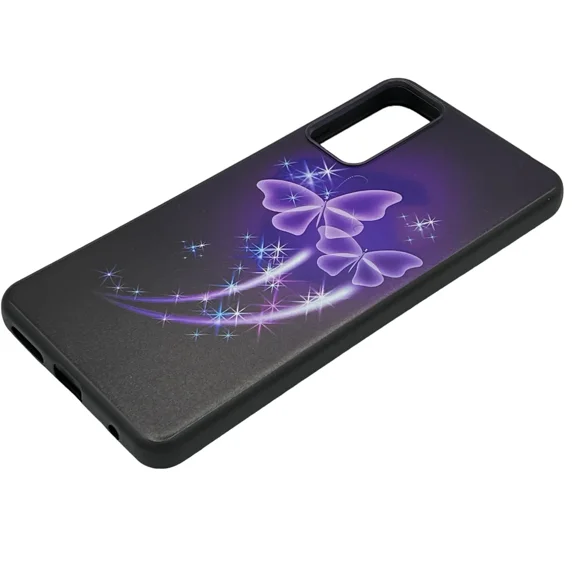 For Cricket Outlast U680AC TPU 1-Piece Flexible Skin Cover Phone Case + Tempered Glass - Purple Butterfly Design