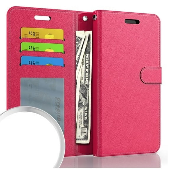 For Cricket Outlast U680AC Wallet Pouch Cover Phone Case + Tempered Glass - EM Pink