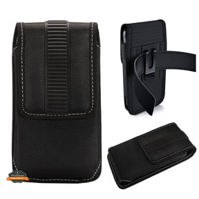 For Cricket Ovation 3 /Dream 5G /Innovate 5G /Ovation Rugged Canvas Cellphone Belt Clip Cover Holster Pouch Holder with Belt Loops Universal Vertical Carrying Case - Black