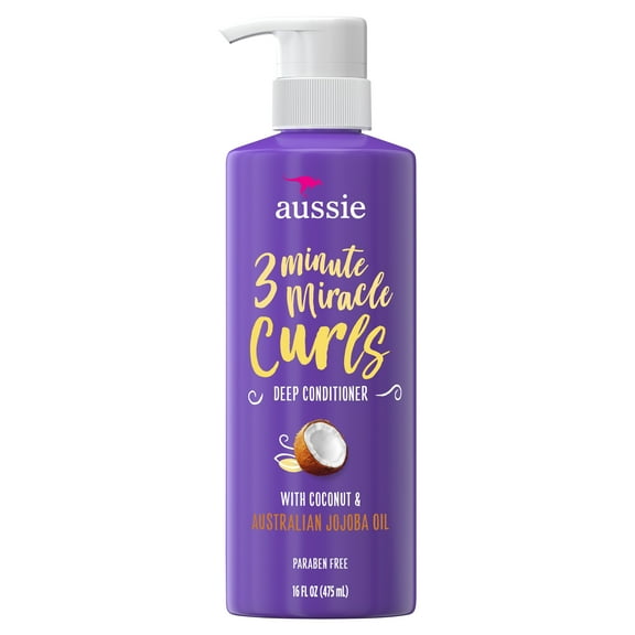 For Curly Hair Aussie Paraben-Free Miracle Curls 3 Minute Miracle w/ Coconut, 16 fl oz Twin Pack