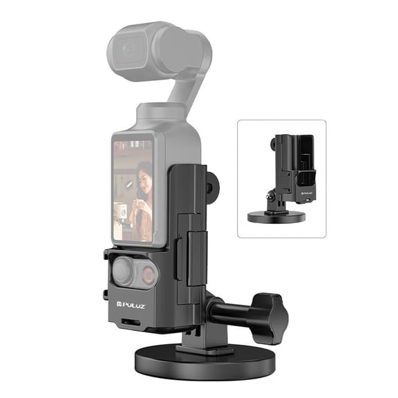 For DJI OSMO Pocket 3 QKOO Protective Frame Magnetic Desktop Mount Angle Adjustable Base (Black)