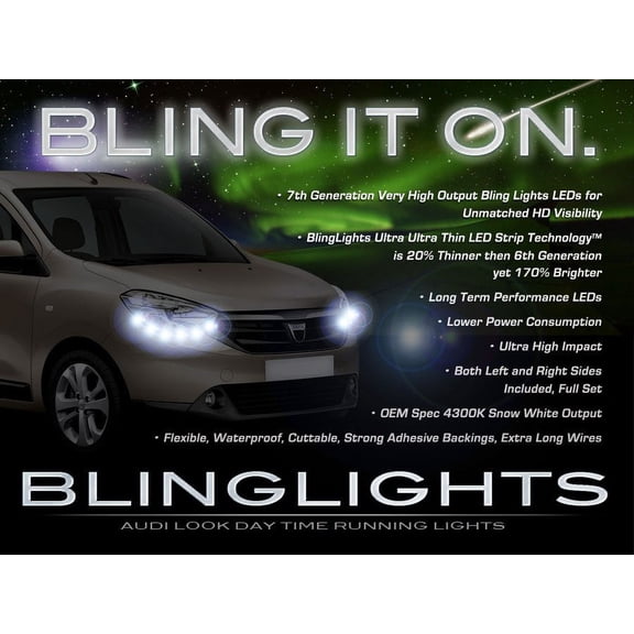 For Dacia Lodgy DRL LED Head Lamp Light Strips Day Time Running Kit