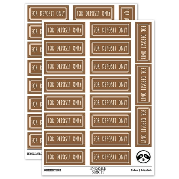For Deposit Only Double Border Bank Check Sticker Set - Brown - Gloss Finish - 2.00" Large