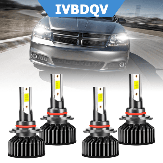 For Dodge Avenger 2008-2014 LED Headlight Bulbs 9005 High Beam + 9006 Low Beam Kit 4Pcs 6000K White