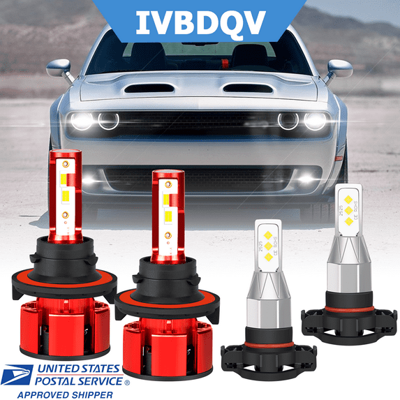 For Dodge Challenger 2011-2014 LED Headlights Comno H13 High/Low + 5202/H16 Fog Light Bulb Kit 4Pcs
