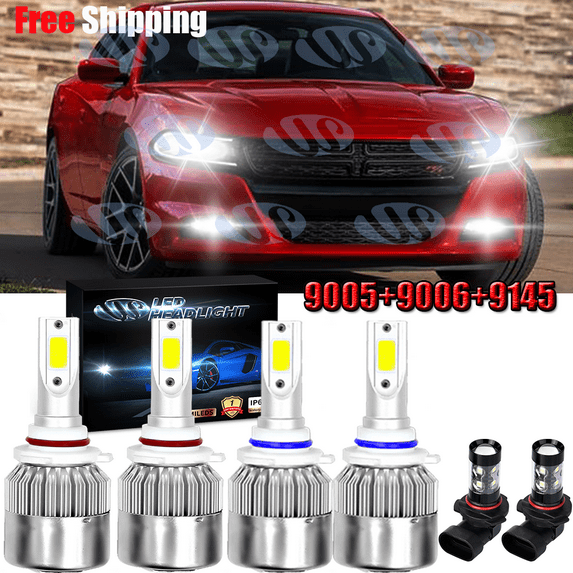For Dodge Charger 2006-2009 Combo LED Headlight + Fog Light Bulbs White 6000K