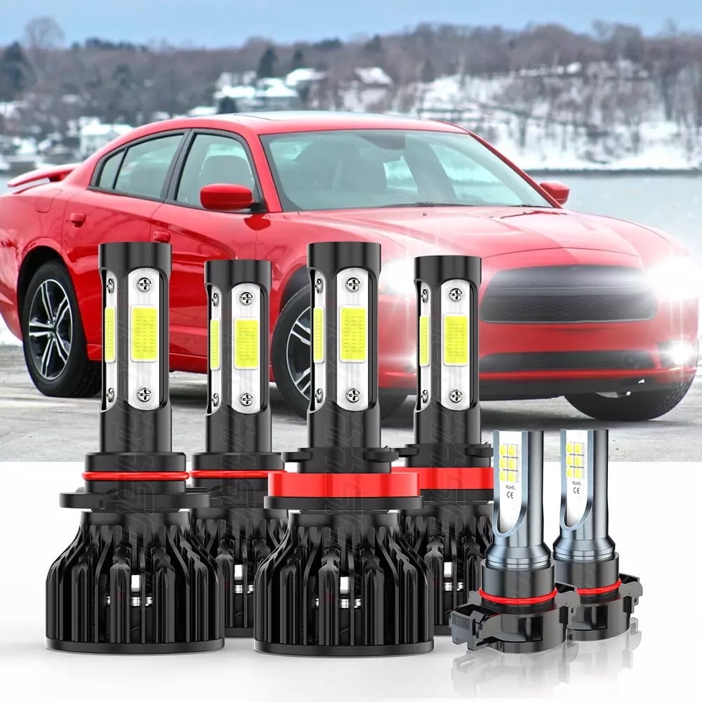 For Dodge Charger 2011 2012 2013 2014 4-Sided LED Headlight Fog Light Bulbs  Kit 6000K White 6x - Walmart.com