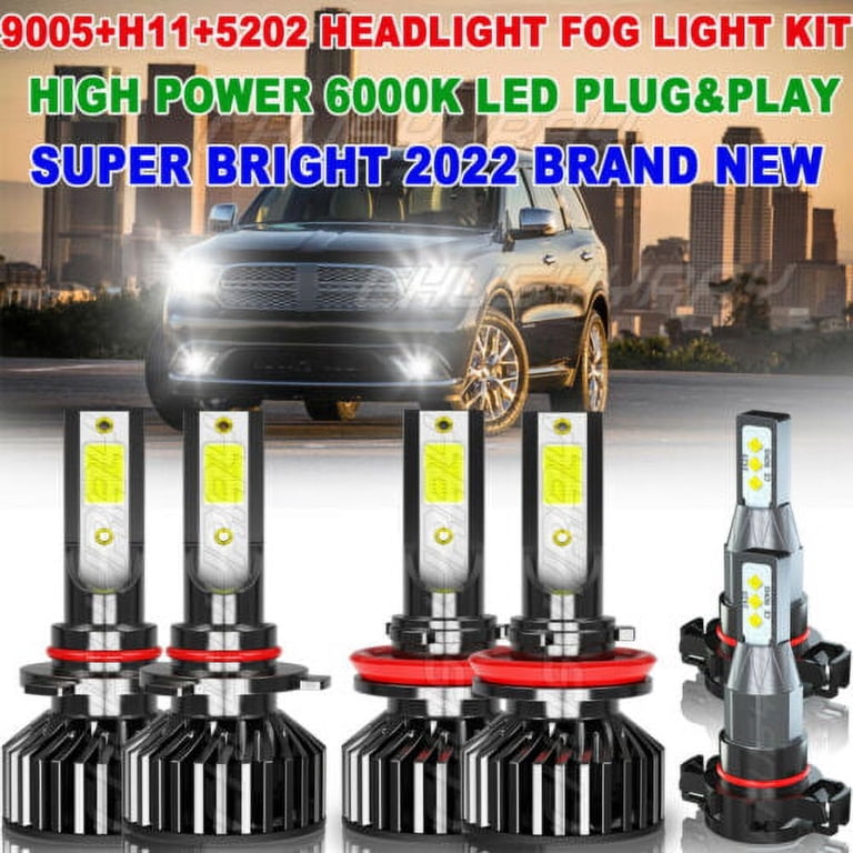 2011 dodge charger fog light bulb For 2011-2014 Combo 6000k LED Headlights Hi/Lo+Fog Bulbs Kit, Size: 5202, White NO SHIP: MI +80C 11 Choose Flavor:Pineapple Ice Cotton Candy Fume Unlimited