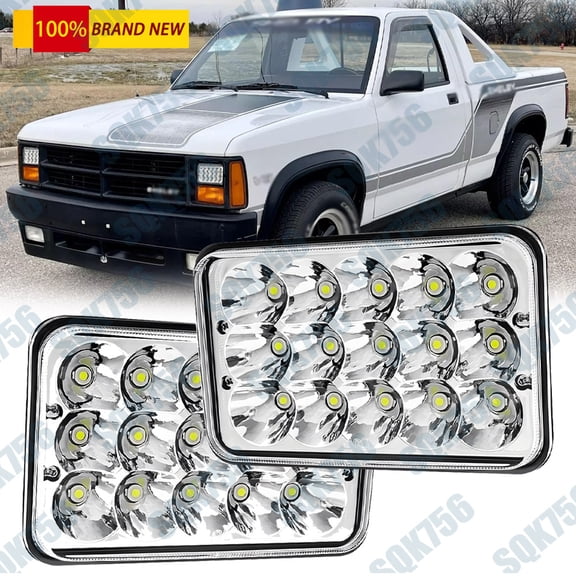 For Dodge Dakota 1987 1988 1989 1990 2pcs 5D 4x6 inch LED Headlight w/ Hi-Lo DRL
