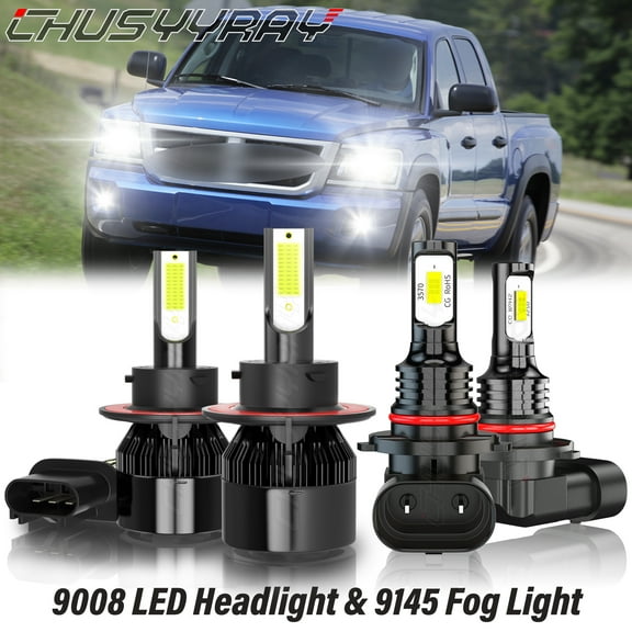 For Dodge Dakota 2005-2009 LED Headlight High Low Dual Beam Fog Light Bulbs Kit 6000K White 4 Pack