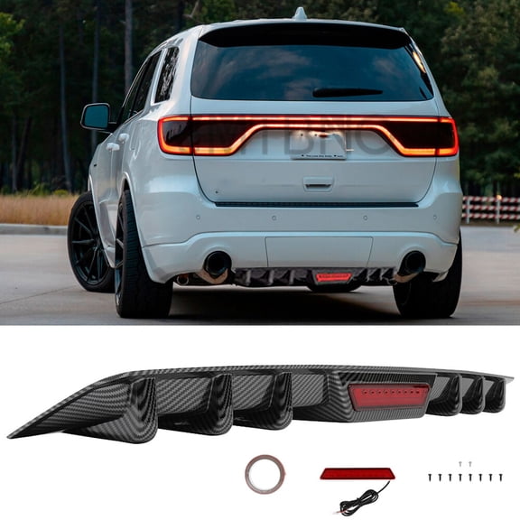 For Dodge Durango 2011-2025 Carbon Fiber Rear Bumper Diffuser w/ LED Tail Light