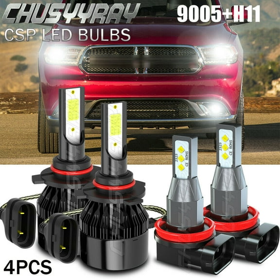 For Dodge Durango 2016-2019 6000K LED Headlight High/Low Beam + Fog Light Bulbs