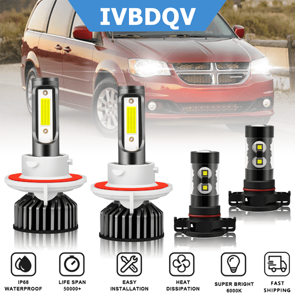 For Dodge Grand Caravan 2010 LED Headlights Combo H13 High/Low Beam + 5202 Fog Light Conversion Kit 4Pcs