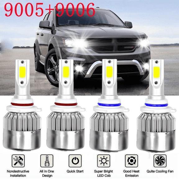 For Dodge Journey 2010-2019 6000K 4X Front LED Headlight Kit High Low Beam Bulbs