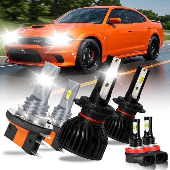 For Dodge Neon 2017-2018 H15 H7 LED Hi-Low Headlight Kit H11 Fog light 6000K Diamond White 6x Bulbs ,14000LM