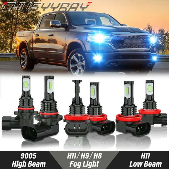 For Dodge RAM 1500 2019 2020 LED Headlight High Low Beam Fog Light Bulbs Kit 8000K Ice Blue 6x