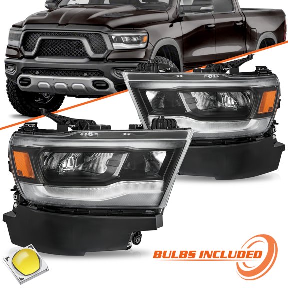 For Dodge RAM 1500 2019-2024 Chrome Full LED Reflector DRL Headlights W/BULBS