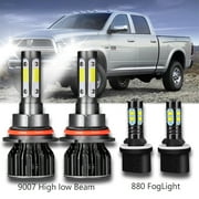 For Dodge RAM 1500 2500 3500 1994-2001 LED Headlight 9007HighLow Beam + 880 Fog Lamp Bulbs 4pcs