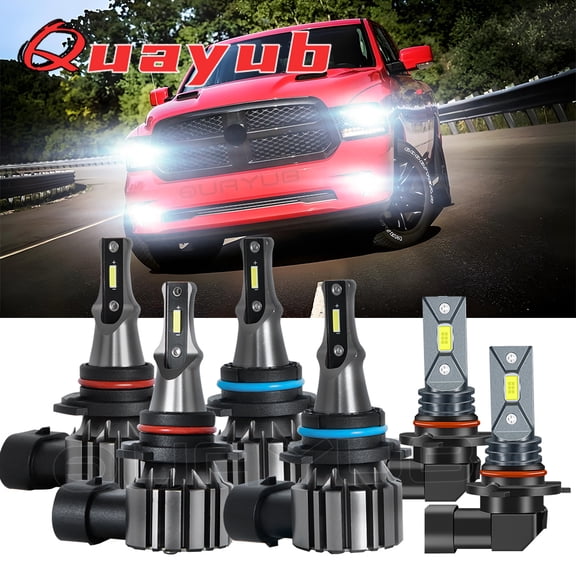 For Dodge RAM 1500 2500 3500 2016 2017 2018 Quayub 6000K LED Headlights+Fog Light Bulbs 6x