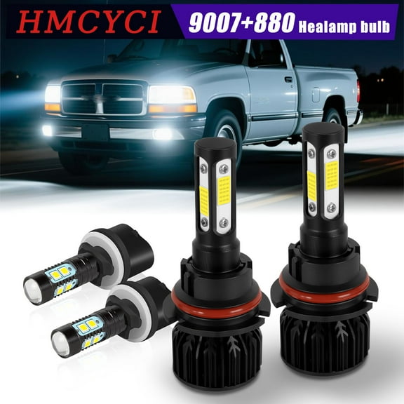 For Dodge Ram 1500 1994-1998 - 4X 6000K 9004 LED Headlight + Fog Light Bulbs 880