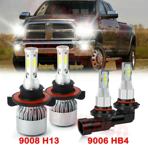 For Dodge Ram 1500 2500 3500 2006-2008 Led Headlights 8000LM 9008 H13 High Beam Low Beam 9006 Fog Light Led Bulbs 4pc