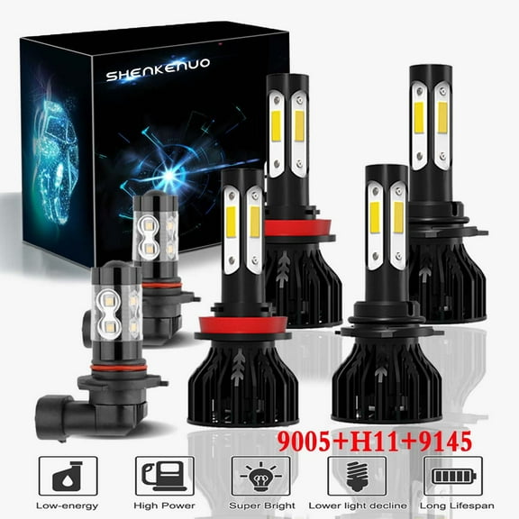 For Dodge Ram 1500 2500 3500 2009 2010 Headlights 9005 LED High Beam H11 Low Beam and 9145 Fog light Bulbs,6pcs