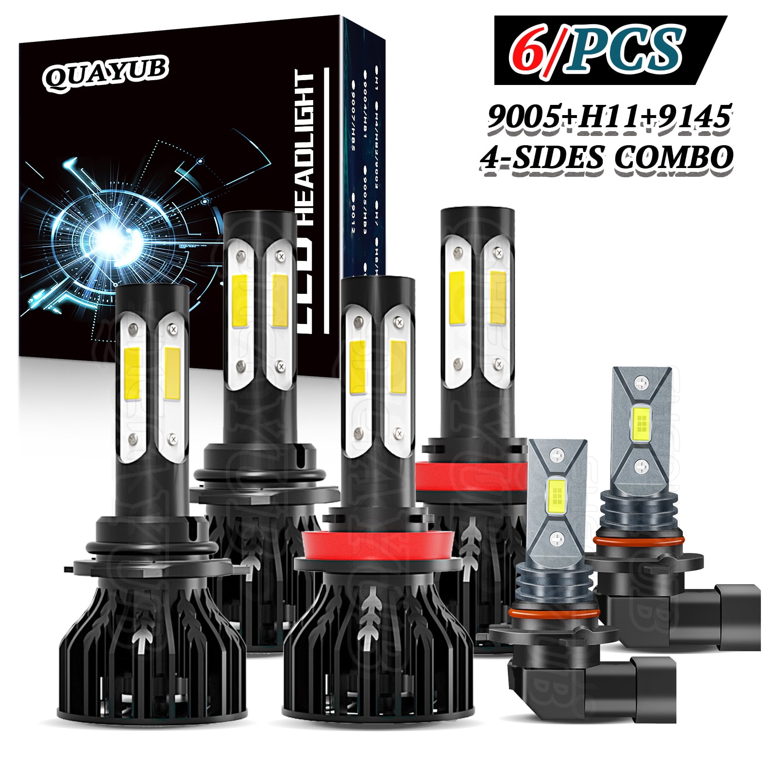 For Dodge Ram 1500 2500 3500 2009-2018 4Side LED Headlight High Low Beam + Fog Light Bulbs 6000K