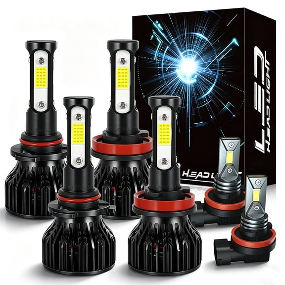 For Dodge Ram 1500 2500 3500 2009-2012(With projector-type 4 headlamps),2013-2018 ( w/o projector-type)4Side LED Headlight High Low Beam + Fog Light Bulbs 6000K