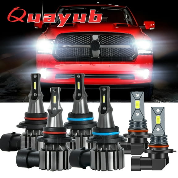 For Dodge Ram 1500 2500 3500 2009-2018 Quayub LED Headlight Bulbs + Fog Light Kit