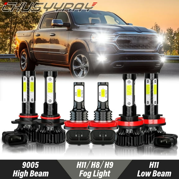 For Dodge Ram 1500 2500 3500 2019 2020 2021 2022 - LED Headlight Fog Light Bulbs Kit 6000K White 6x