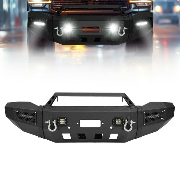 For Dodge Ram 2500 3500 2019-24 Front Bumper w/Winch Plate & LED Light & D-Ring