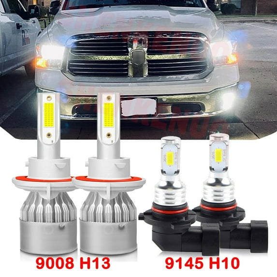 For Dodge Ram 3500 2009-2012 2 headlamps Led Headlights 12000LM 9008 H13 High Beam Low Beam 9145 Fog Light Led Bulbs 4pc