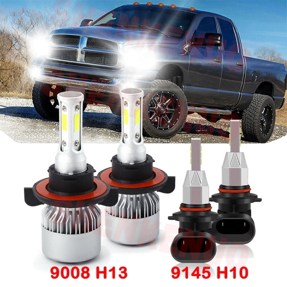 For Dodge Ram 3500 2009-2012 2 headlamps Led Headlights 8000LM 9008 H13 High Beam Low Beam 9145 Fog Light Led Bulbs 4pc