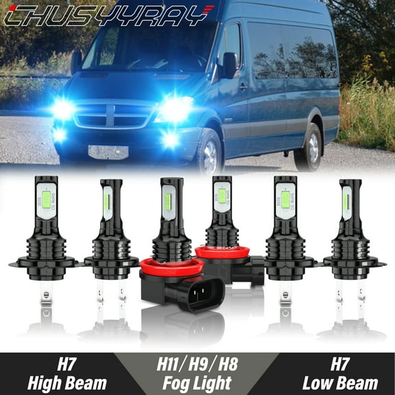For Dodge Sprinter 2500 3500 2007 2008 2009 LED Headlight High Low Beam Fog Lamp Kit 8000K Ice Blue 6x