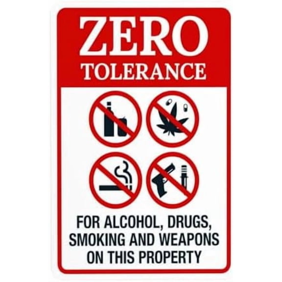 For Drugs Smoking And On This Property Warning Sign, School Property Signs for Busines Home Garage Street Wall Caution Decor 8 x 12 Inch For Home Wall Art Decor Metal Tin Sign