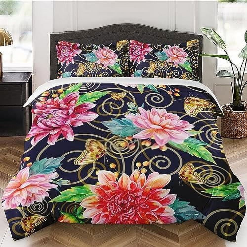 For Duvet Cover King Size, Green Golden Tropical Leaves Bedding Set ...