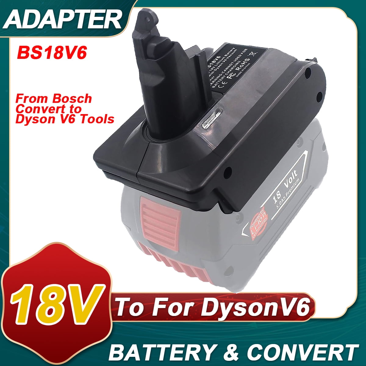 For Dyson V6 Battery Adapter for Makita/Bosch/Dewalt/Milwaukee/Ryobi/Craftsman/Einhell/Black&Decker 18V 20V Battery Converter