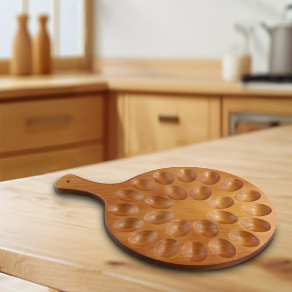 For Egg Platter Storage Tray Round Wooden Plate With Handle 24 Deviled For Egg Holder YIWEI