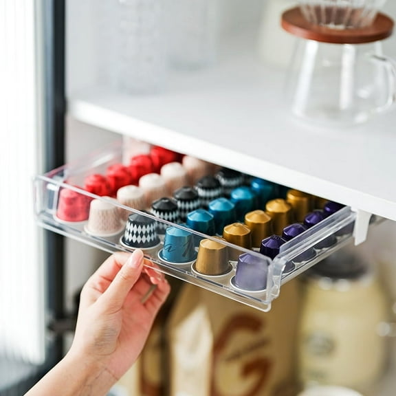 For EspressoPods Holder, Acrylic 30 Large Capsules Storage Box, Transparent Coffee Capsule Drawer