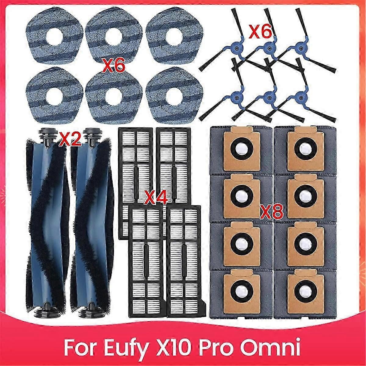 For Eufy X10 Pro Omni Robot Vacuum Parts Main Roller Side Brush Filter Mop Cloth Dust Bags Accessori